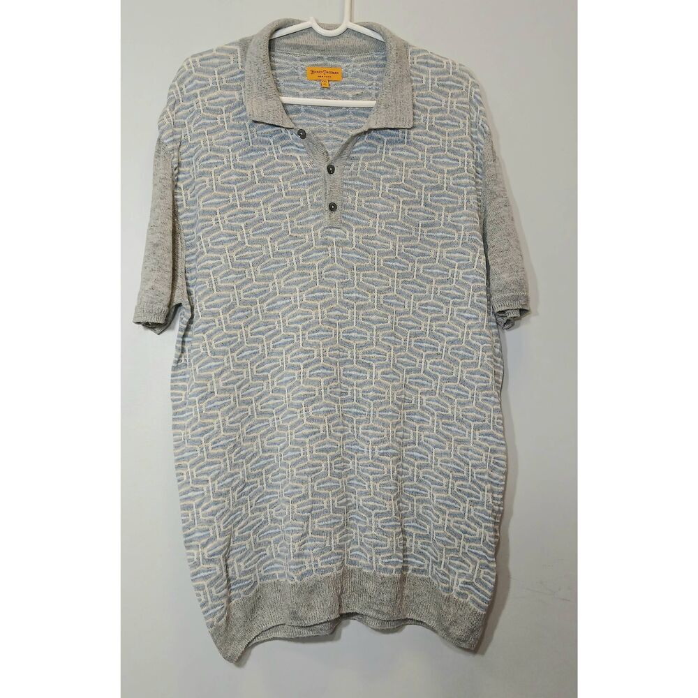 Hickey freeman men xxl polo shirt linen silk blue gray shortsleeve stretch knit